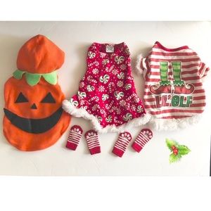 3 Sz small doggie outfits & paw booties BUNDLE